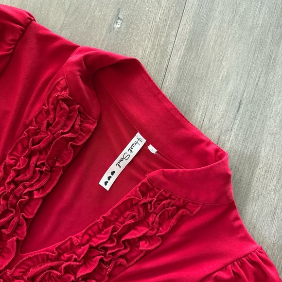 Y2K Hearts 2 Soul Red Ruffle Short Sleeve Tunic Blouse - Picture 3 of 5